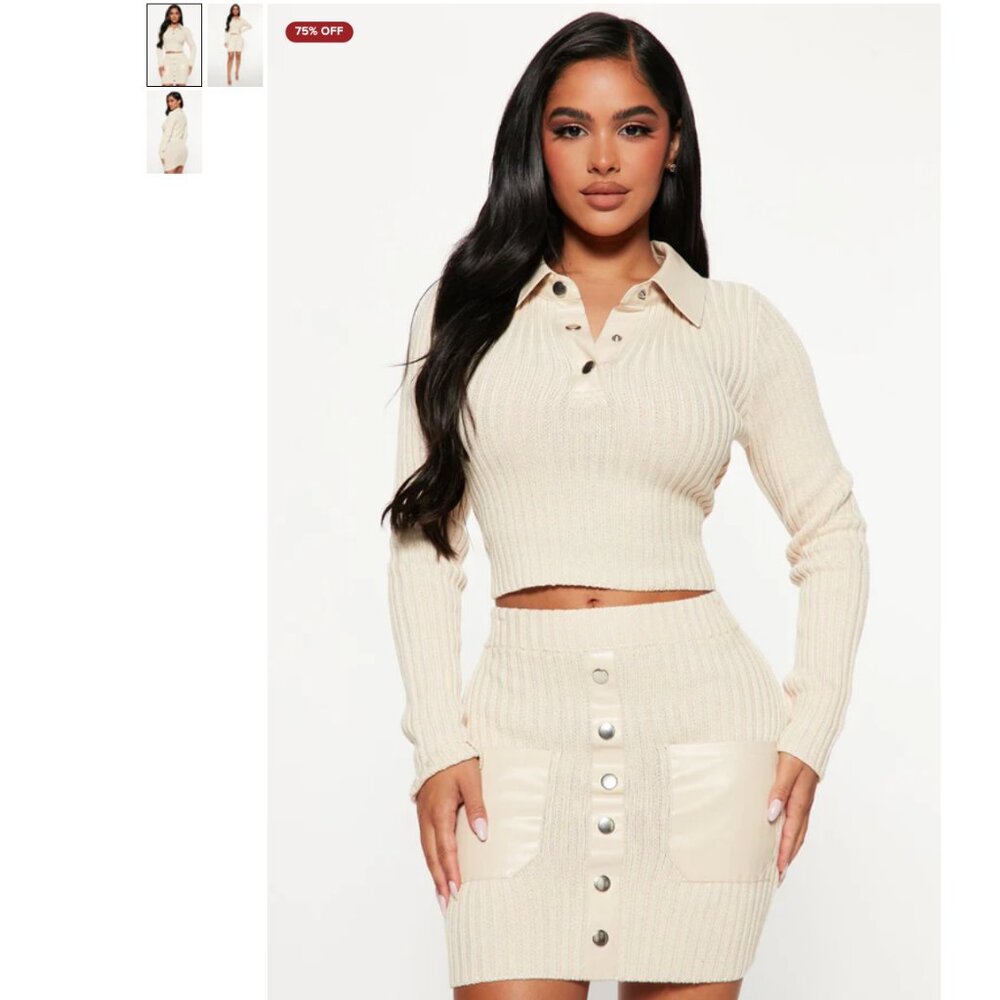 She's Cute Sweater Skirt Set - Taupe